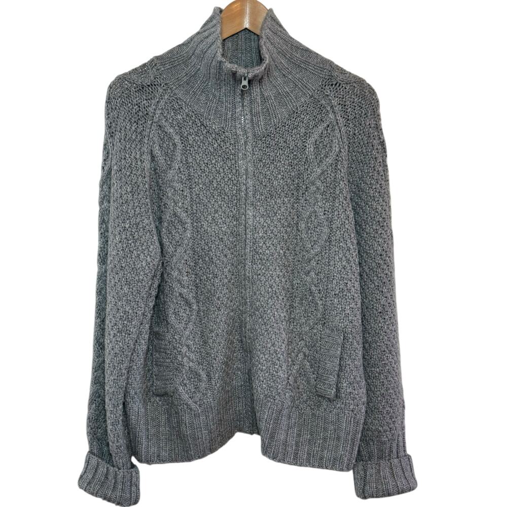 1990's Vintage Wool Blend Cable Knit Zip Up Gray XL  Route 66 Sweater